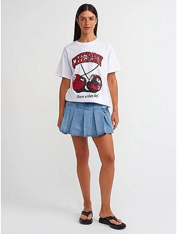 T-shirt Femme En Coton À Imprimé Et Col Rond