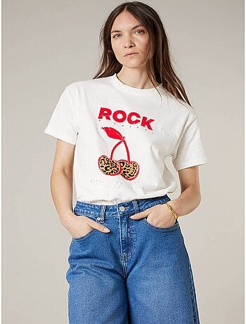 T-shirt femme en coton à imprimé rock 'Deeluxe'