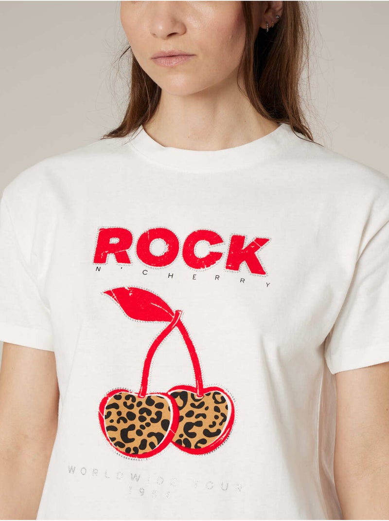 T-shirt femme en coton à imprimé rock 'Deeluxe' Blanc - Kiabi