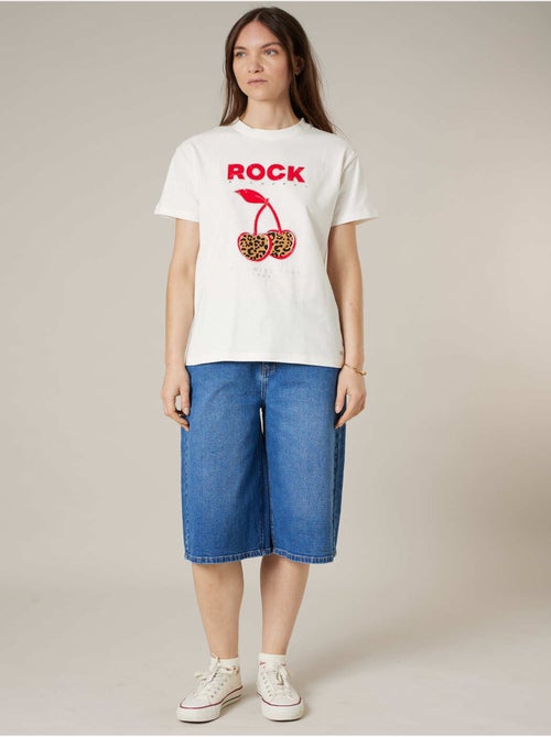 T-shirt femme en coton à imprimé rock 'Deeluxe' - Kiabi