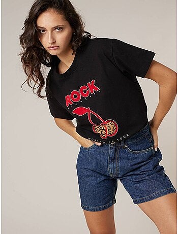 T-shirt femme en coton à imprimé rock 'Deeluxe'