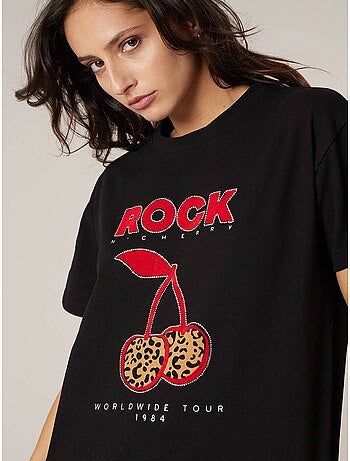 T-shirt femme en coton à imprimé rock 'Deeluxe'