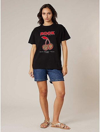 T-shirt femme en coton à imprimé rock 'Deeluxe'