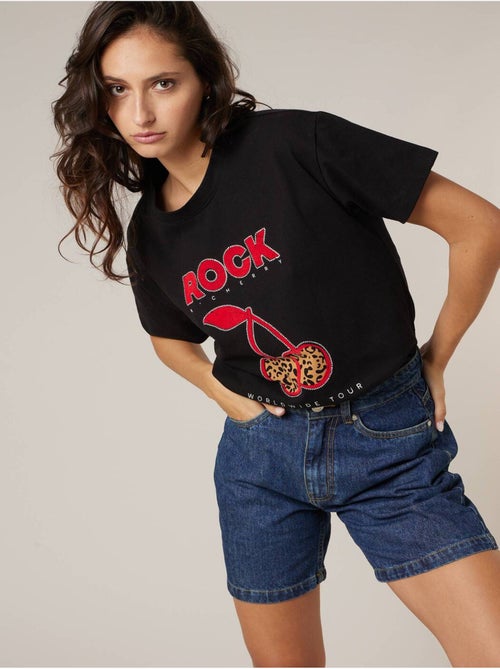 T-shirt femme en coton à imprimé rock 'Deeluxe' - Kiabi
