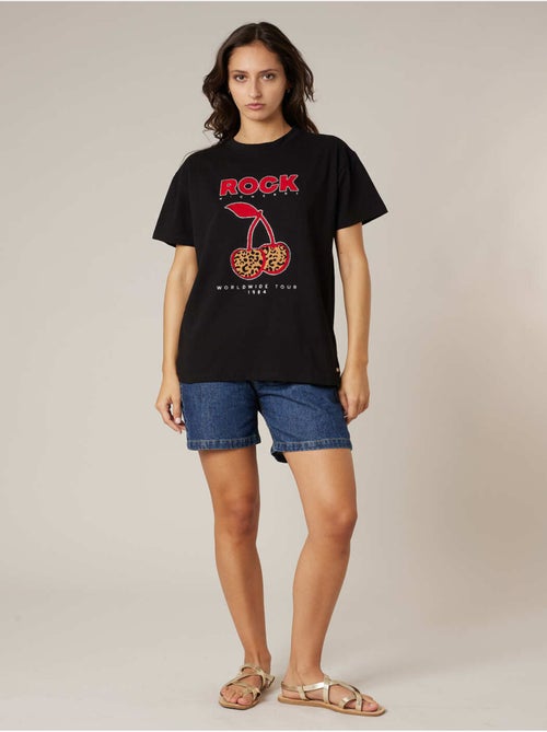 T-shirt femme en coton à imprimé rock 'Deeluxe' - Kiabi