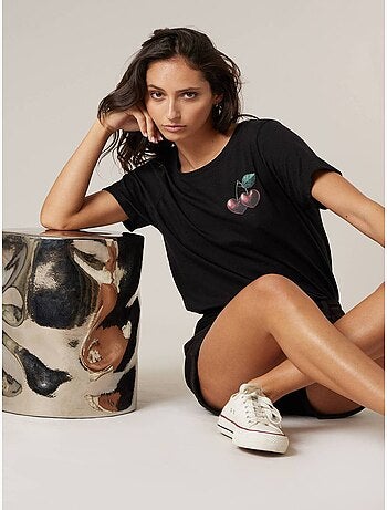 T-shirt femme en coton à motif cerises 'Deeluxe'