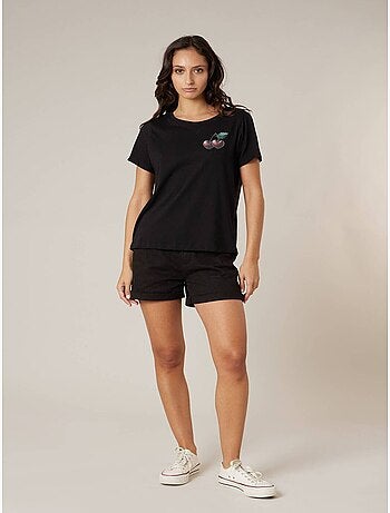 T-shirt femme en coton à motif cerises 'Deeluxe'
