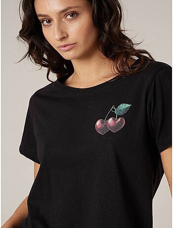 T-shirt femme en coton à motif cerises 'Deeluxe'