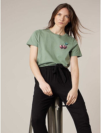 T-shirt femme en coton à motif cerises 'Deeluxe'
