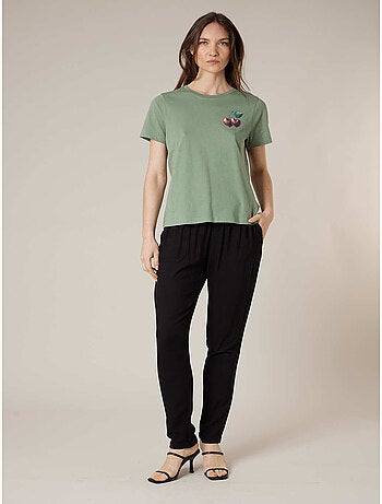 T-shirt femme en coton à motif cerises 'Deeluxe'