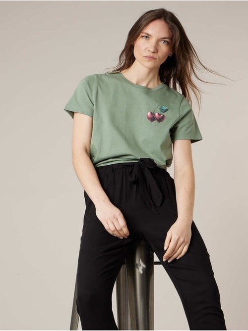 T-shirt femme en coton à motif cerises 'Deeluxe' - Kiabi