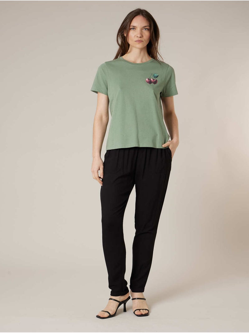 T-shirt femme en coton à motif cerises 'Deeluxe' Vert tilleul - Kiabi