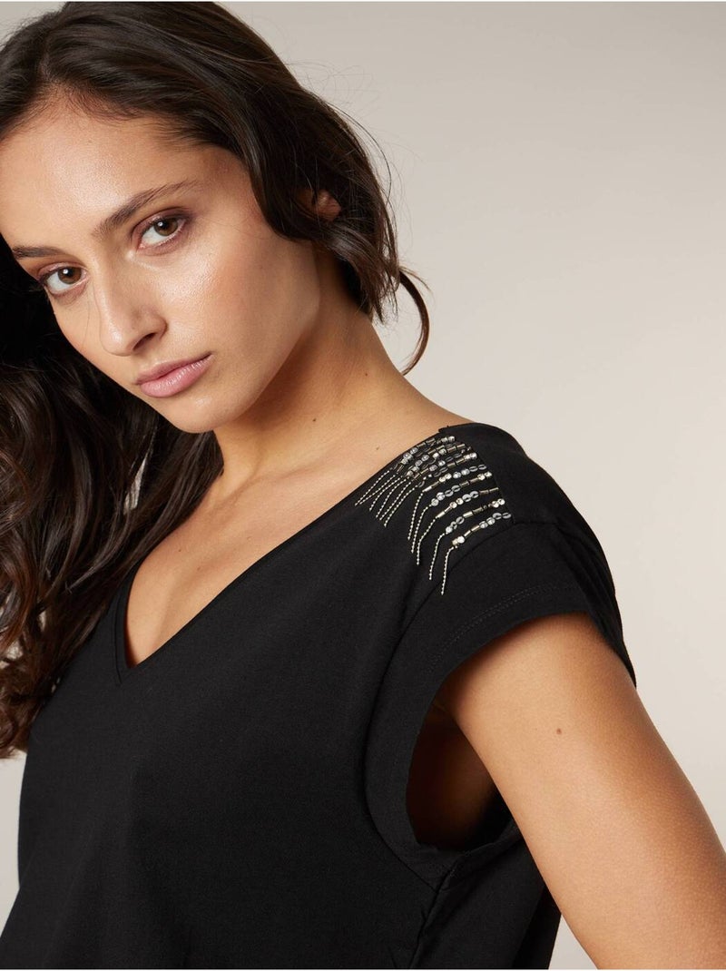 T-shirt femme en coton bio 'Deeluxe' Noir - Kiabi