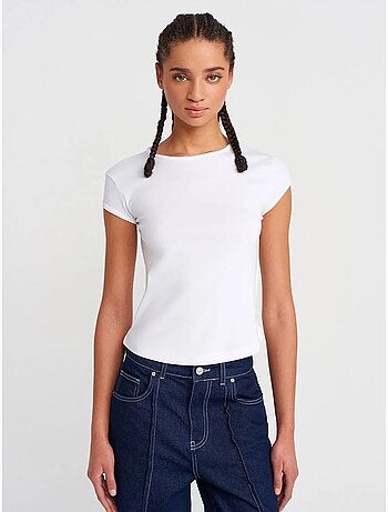 T-shirt femme en coton, coupe ajustée, col rond dilvin