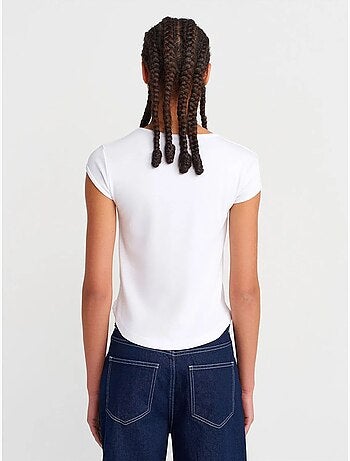 T-shirt femme en coton, coupe ajustée, col rond dilvin
