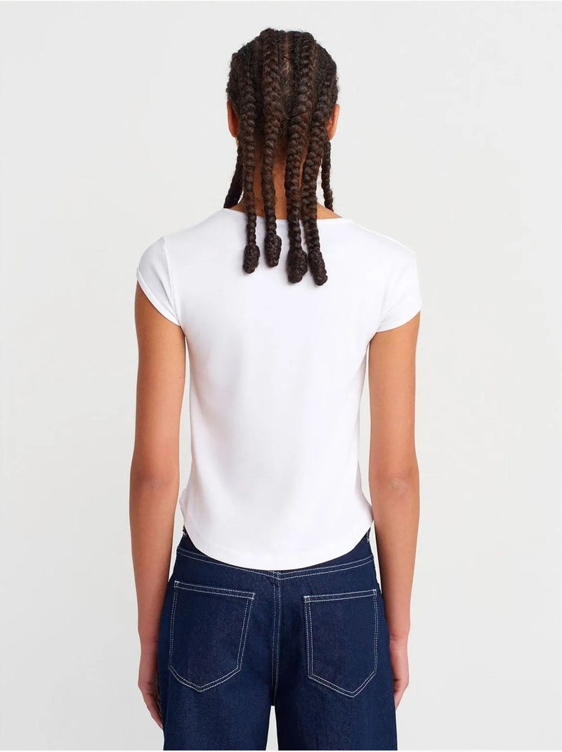 T-shirt femme en coton, coupe ajustée, col rond dilvin Blanc - Kiabi