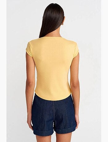 T-shirt femme en coton, coupe ajustée, col rond dilvin