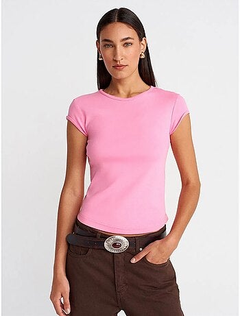 T-shirt femme en coton, coupe ajustée, col rond dilvin