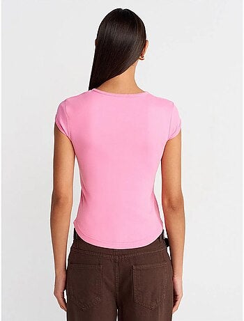 T-shirt femme en coton, coupe ajustée, col rond dilvin
