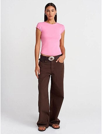 T-shirt femme en coton, coupe ajustée, col rond dilvin