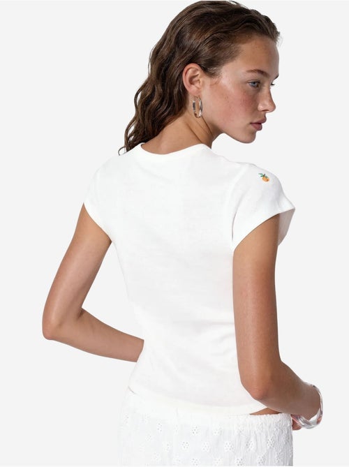 T-shirt femme en coton, coupe slim, col rond brodé busem - Kiabi T-shirt femme en coton, coupe slim, col rond brodé busem - Kiabi