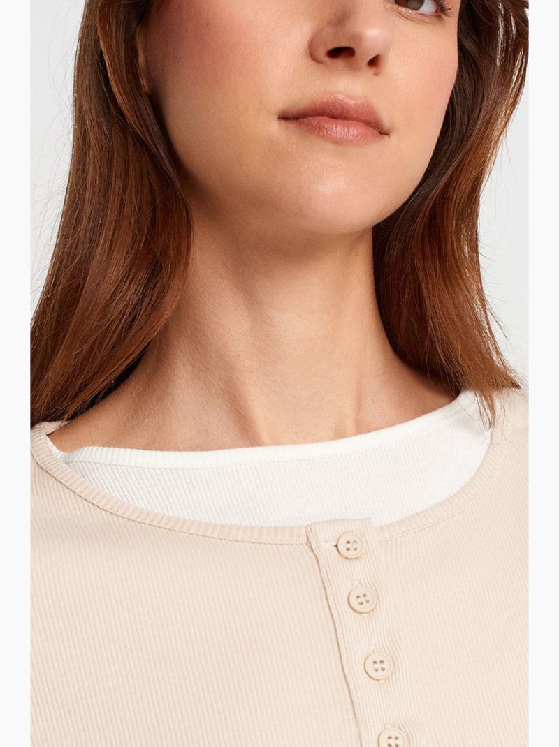 T-shirt femme en coton, coupe slim, col rond dilvin Beige clair - Kiabi
