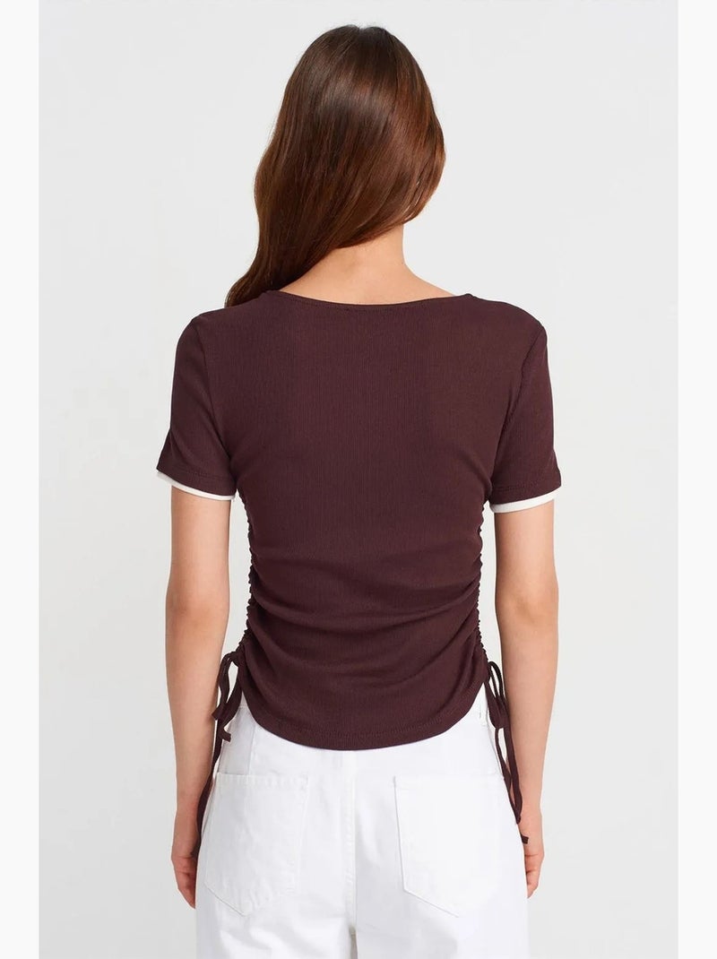 T-shirt femme en coton, coupe slim, col rond dilvin Bordeaux - Kiabi