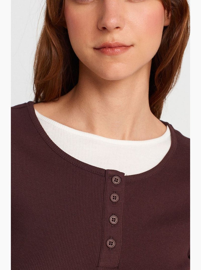 T-shirt femme en coton, coupe slim, col rond dilvin Bordeaux - Kiabi