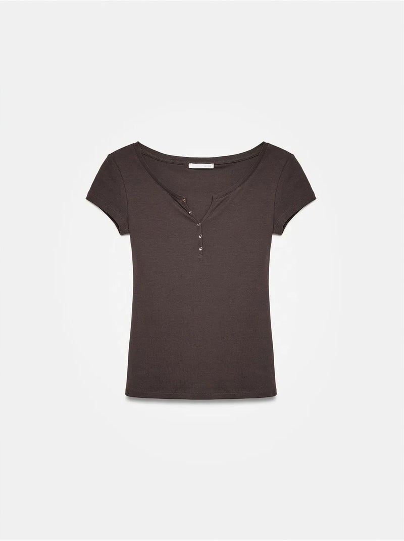T-shirt femme en coton, coupe slim, col rond dilvin Gris Noir - Kiabi