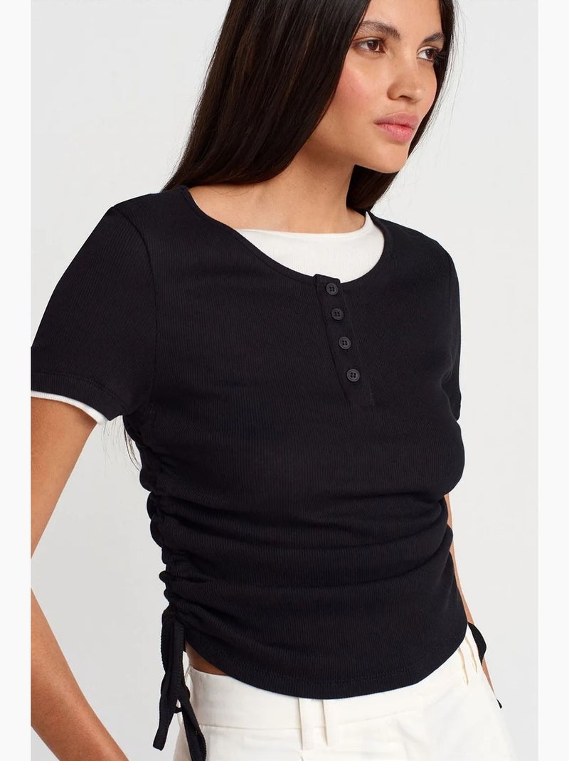 T-shirt femme en coton, coupe slim, col rond dilvin Noir - Kiabi