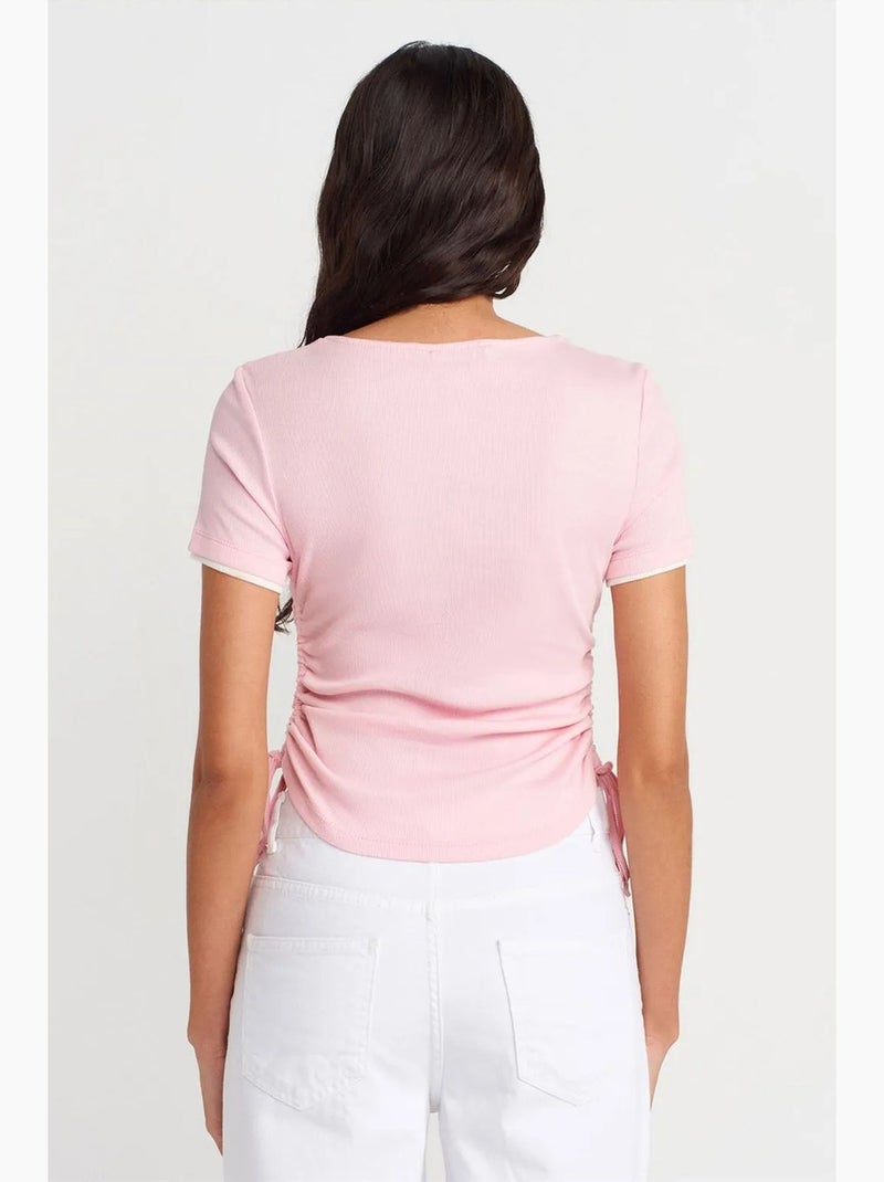 T-shirt femme en coton, coupe slim, col rond dilvin Rose clair - Kiabi