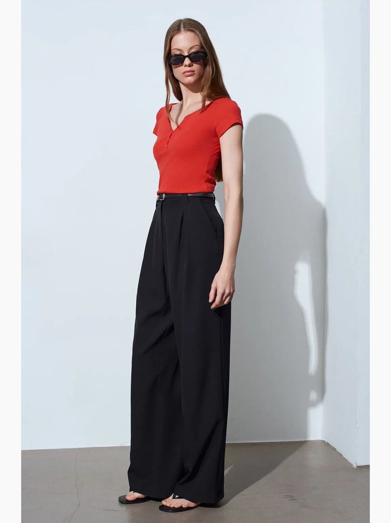 T-shirt femme en coton, coupe slim, col rond dilvin Rouge - Kiabi