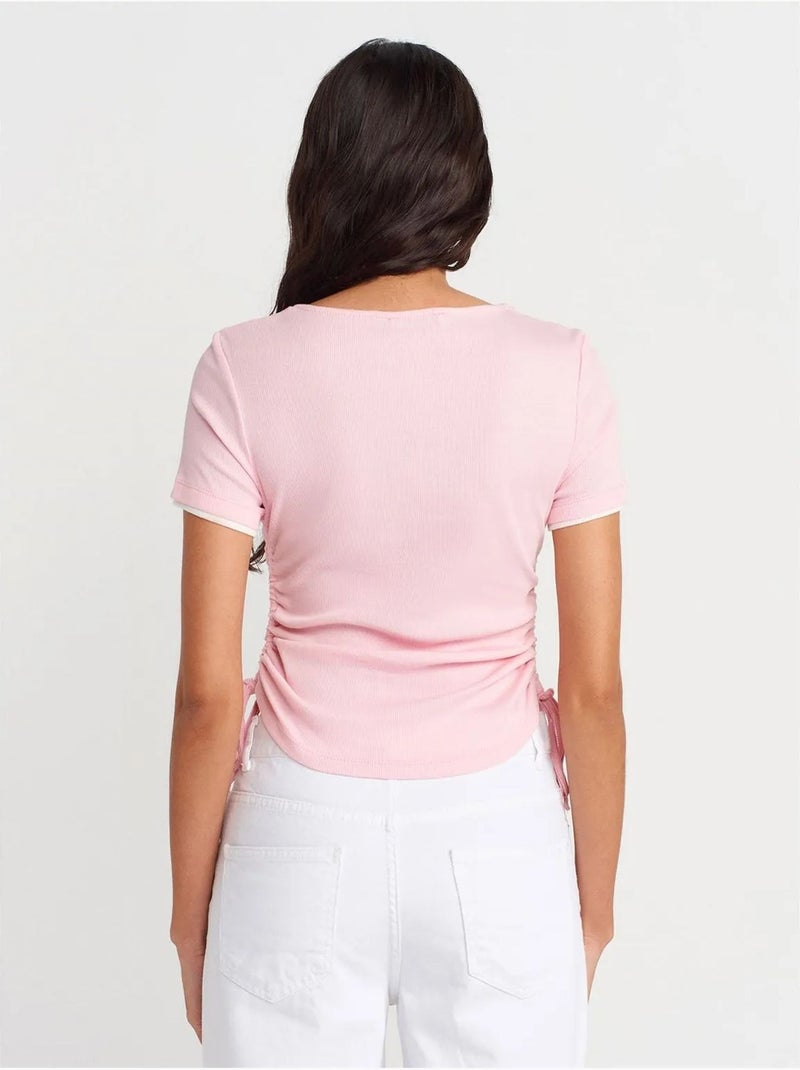 T-shirt Femme En Coton, Coupe Slim, Col Rond Rose clair - Kiabi