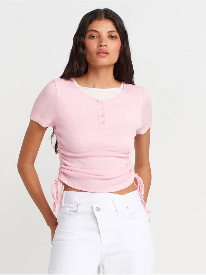 T-shirt Femme En Coton, Coupe Slim, Col Rond Rose clair - Kiabi