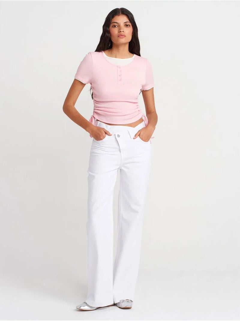 T-shirt Femme En Coton, Coupe Slim, Col Rond Rose clair - Kiabi