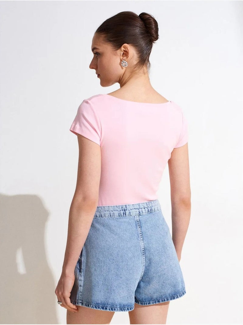 T-shirt Femme En Coton, Coupe Slim, Col Rond Rose dragée - Kiabi