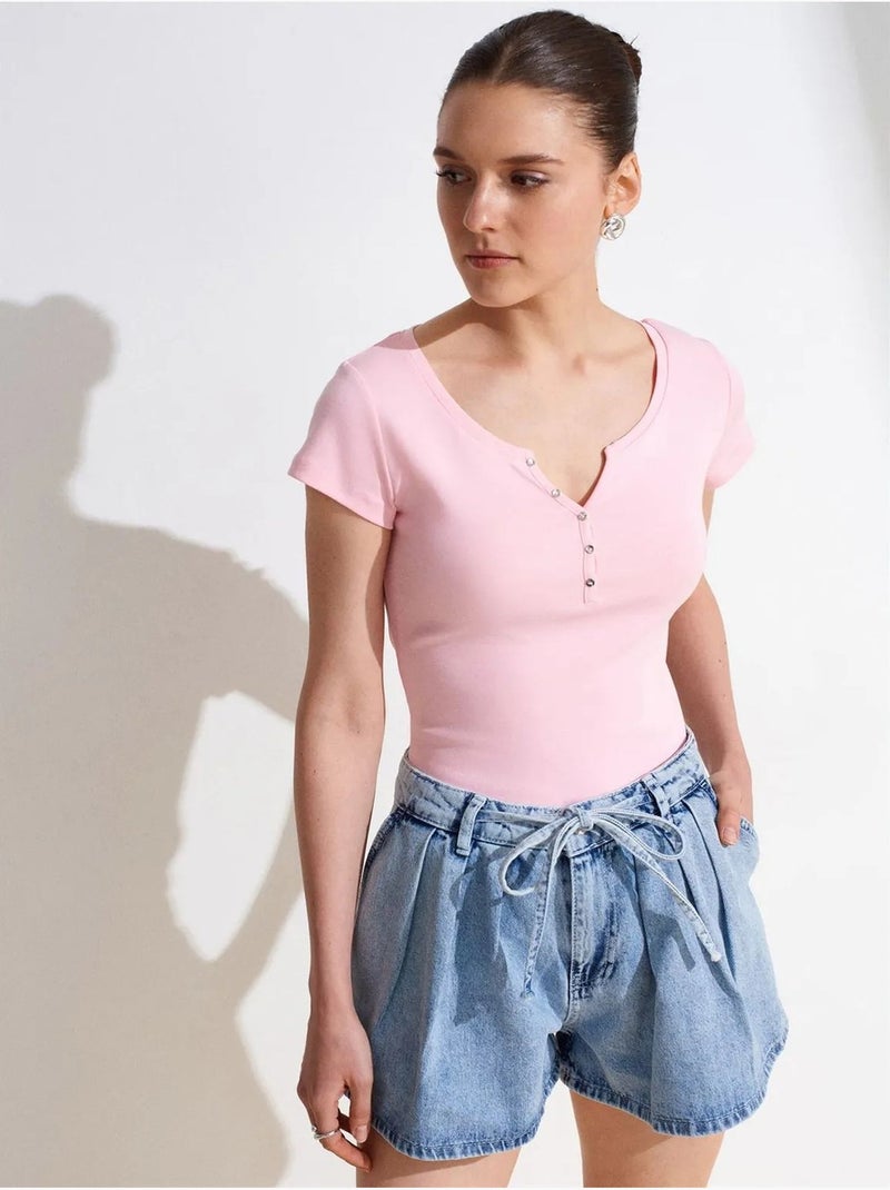 T-shirt Femme En Coton, Coupe Slim, Col Rond Rose dragée - Kiabi
