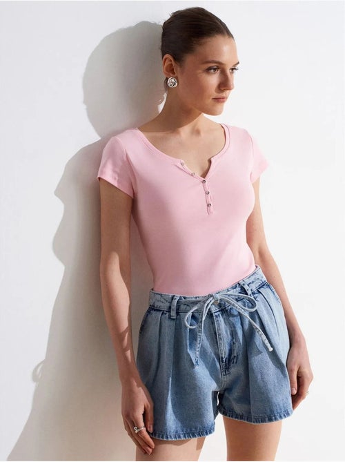 T-shirt Femme En Coton, Coupe Slim, Col Rond - Kiabi