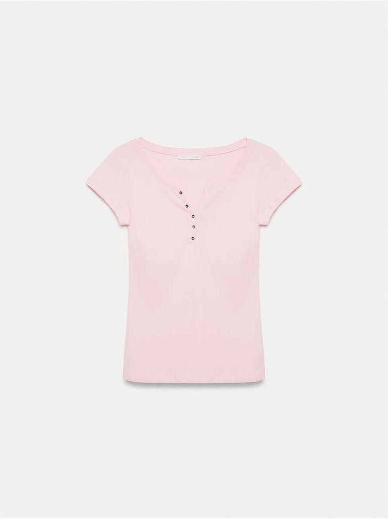 T-shirt Femme En Coton, Coupe Slim, Col Rond Rose dragée - Kiabi