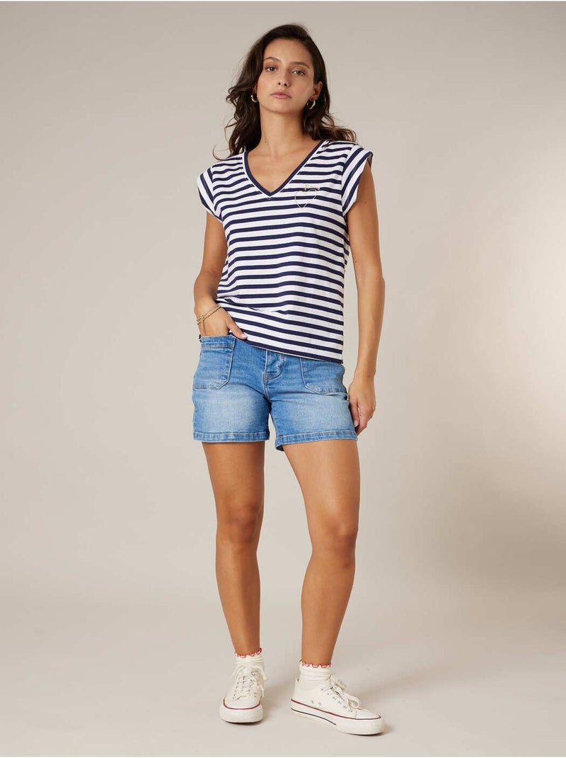 T-shirt femme en coton 'Deeluxe' Bleu marine - Kiabi