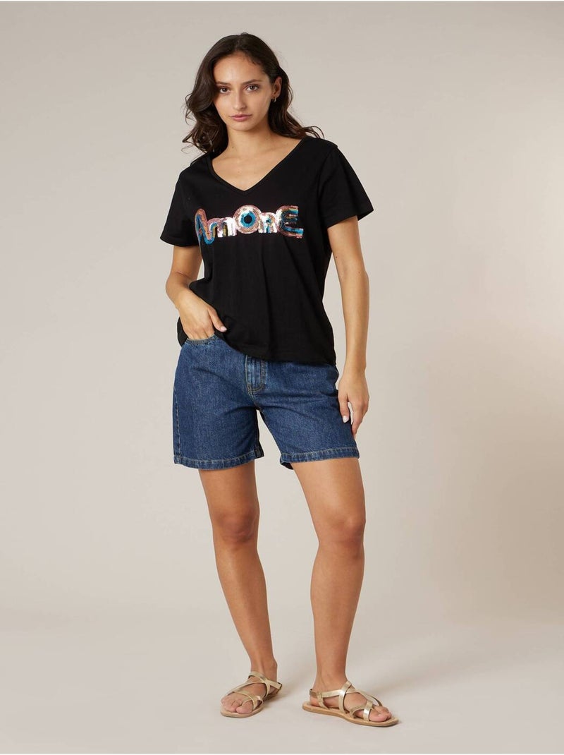 T-shirt femme en coton 'Deeluxe' Noir - Kiabi