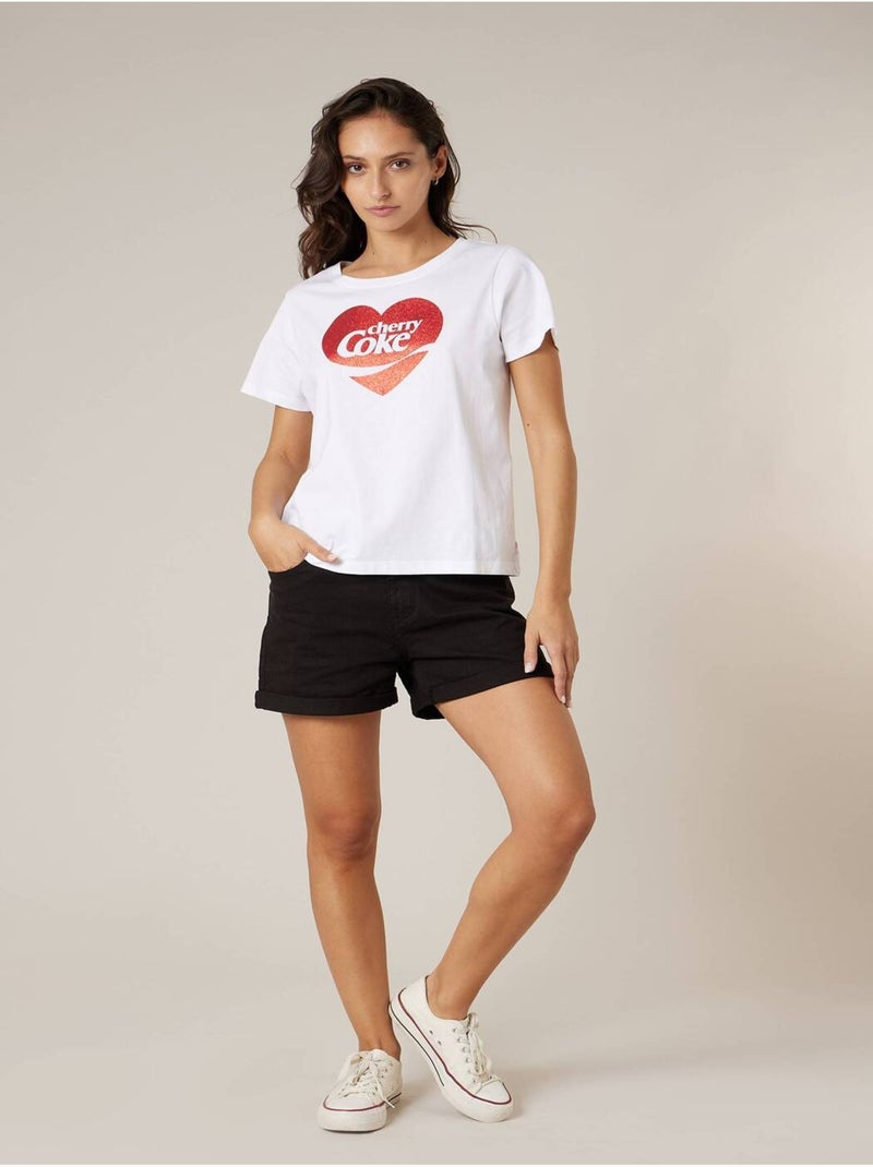 T-shirt femme en coton deeluxe x COCA-Cola 'Deeluxe' Blanc - Kiabi