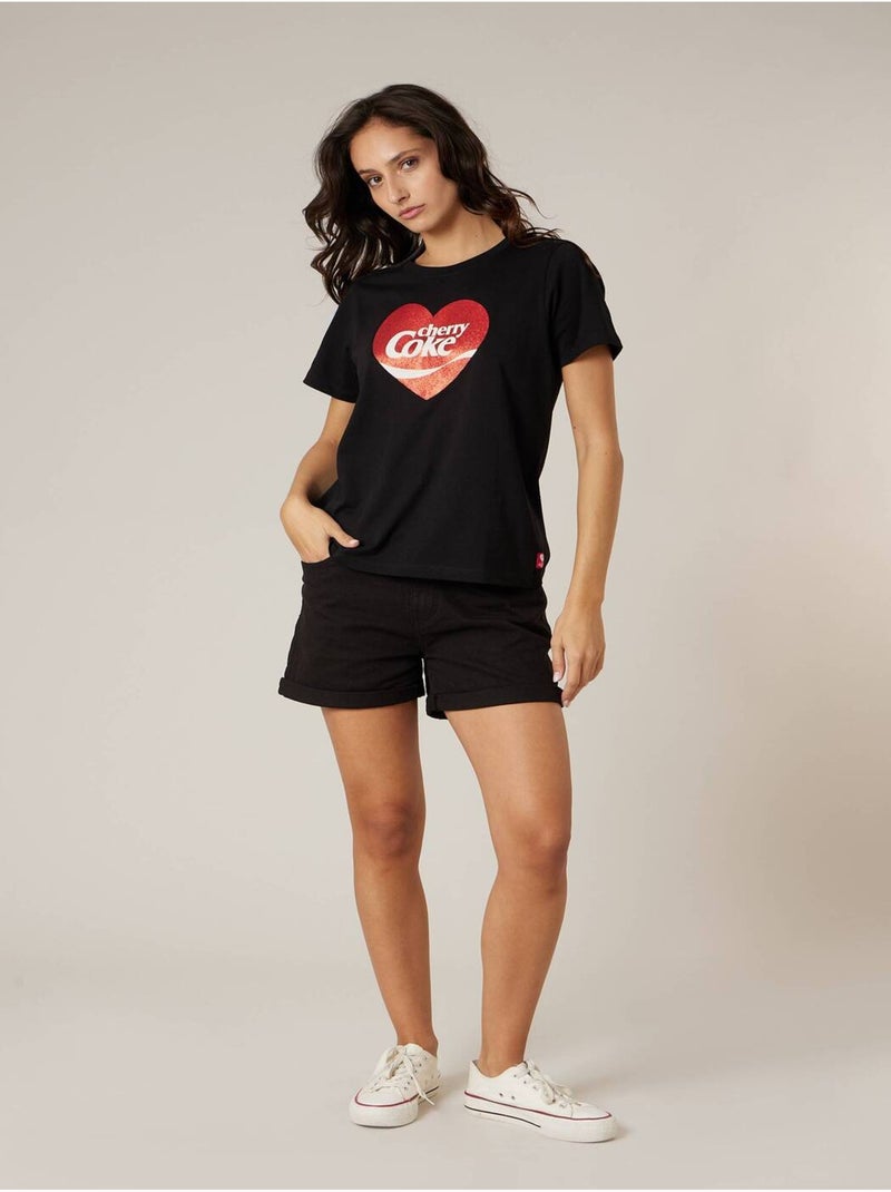 T-shirt femme en coton deeluxe x COCA-Cola 'Deeluxe' Noir - Kiabi
