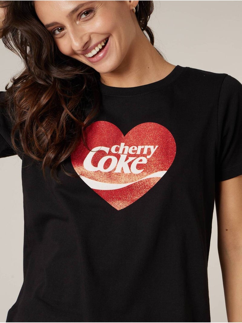 T-shirt femme en coton deeluxe x COCA-Cola 'Deeluxe' Noir - Kiabi