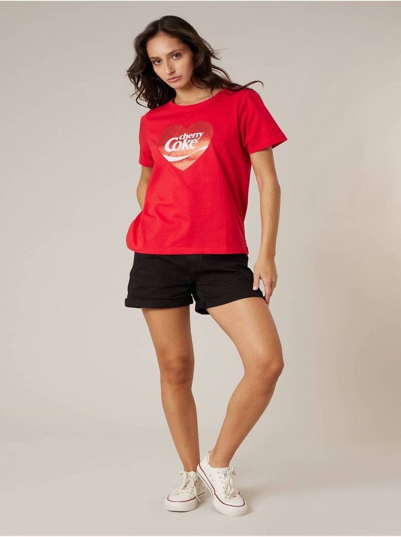 T-shirt femme en coton deeluxe x COCA-Cola 'Deeluxe' Rouge - Kiabi