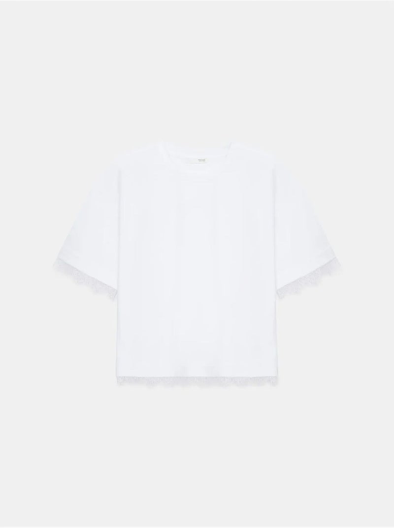 T-shirt femme en coton et élasthanne à col rond Blanc - Kiabi