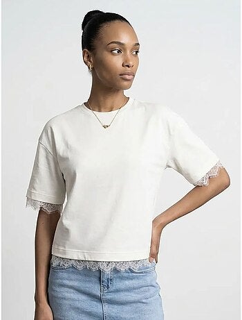 T-shirt femme en coton et élasthanne à col rond