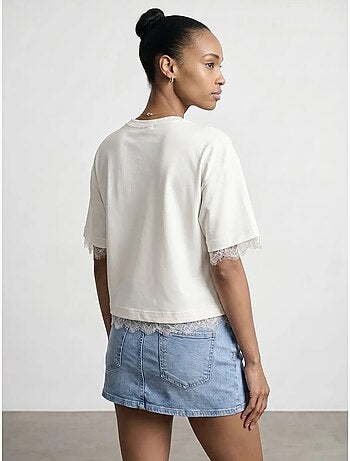 T-shirt femme en coton et élasthanne à col rond