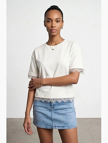 T-shirt femme en coton et élasthanne à col rond dilvin