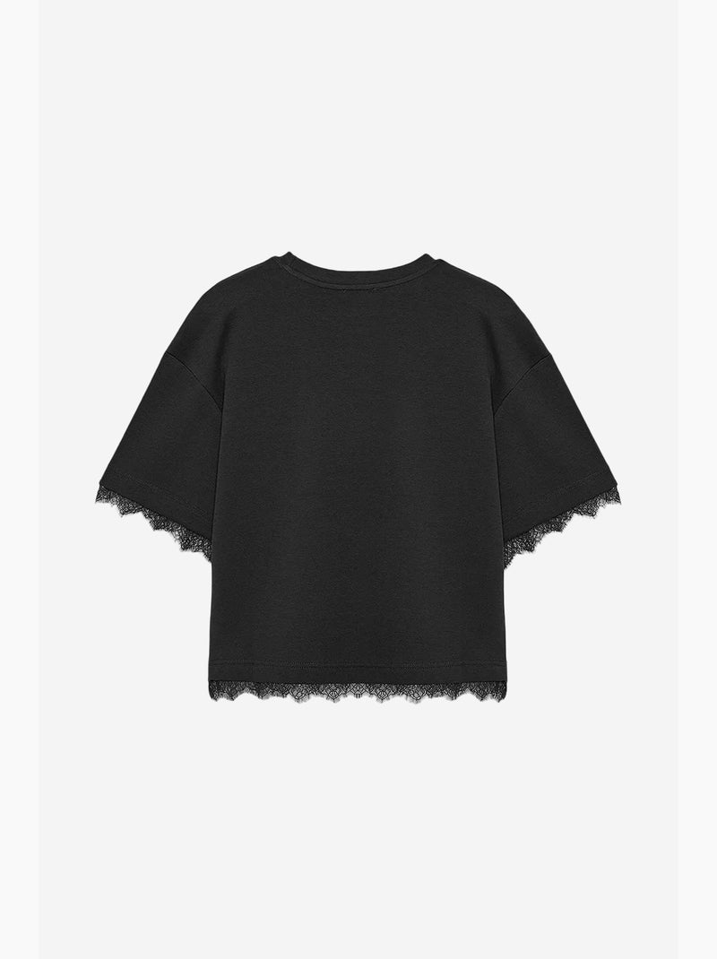 T-shirt femme en coton et élasthanne à col rond dilvin Noir - Kiabi